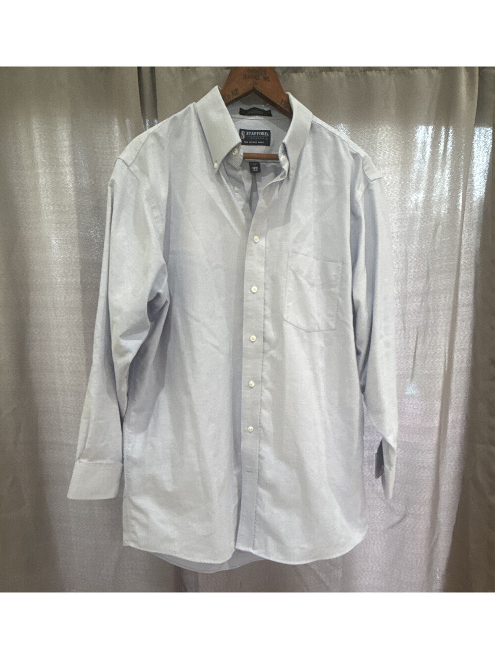 Stafford Essentials Oxford Shirt Men's Classic Fit 16.5 32-33 Blue Pocket